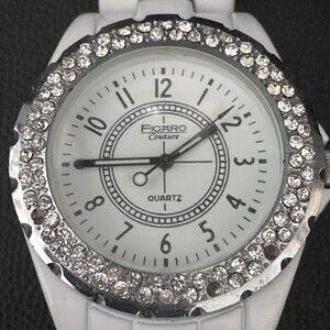Vintage watch - Figaro white band with rhinestones around face